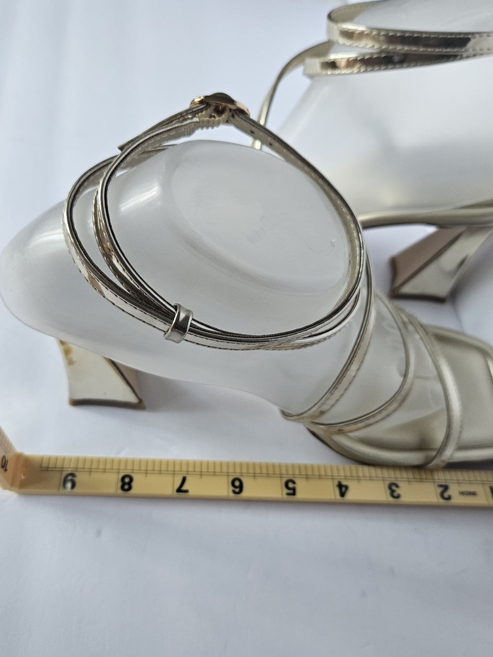 Marc Fisher Mahima Gold Strappy Heeled Sandals Square Toe Women's Size 10M - Picture 15 of 15